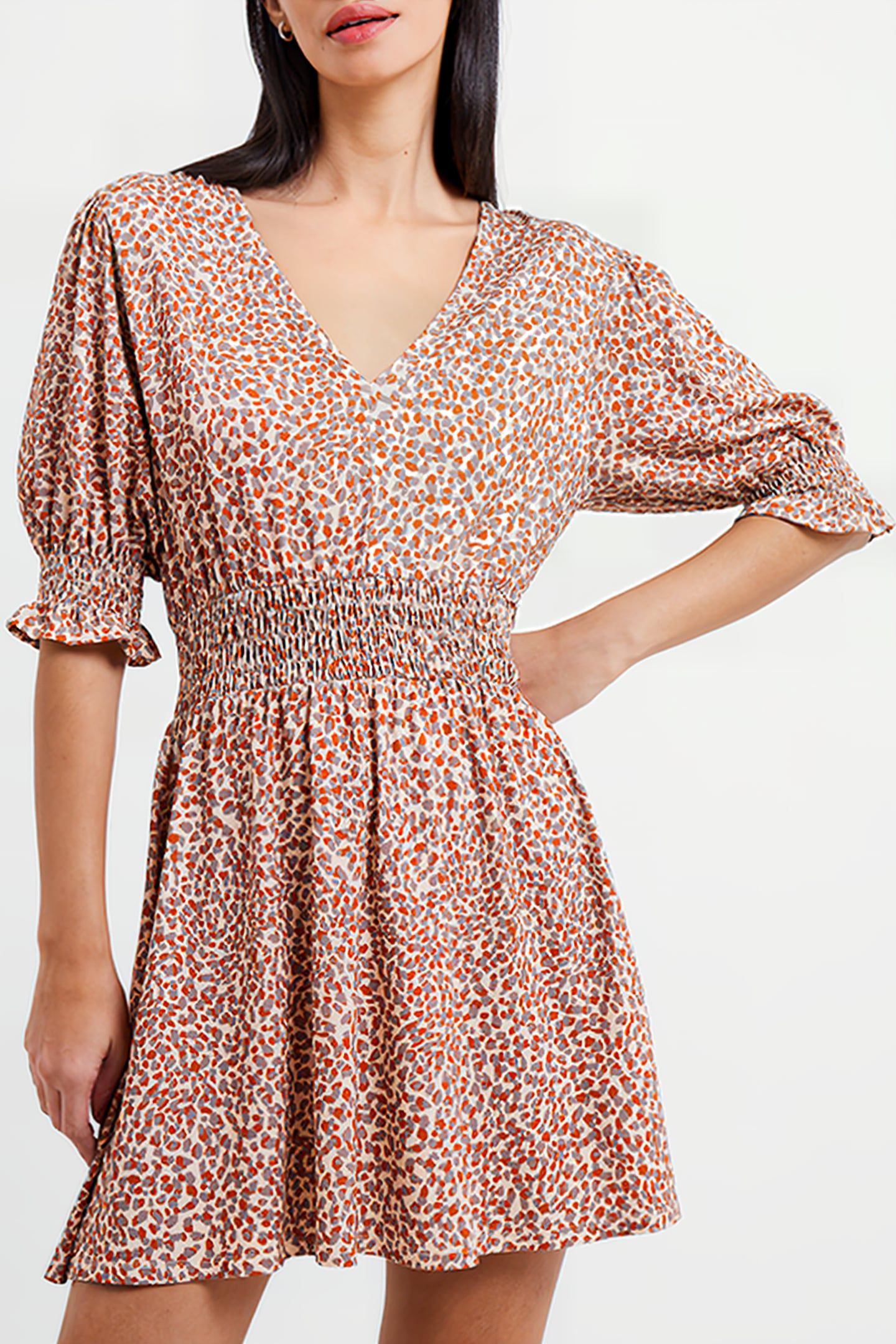 MEADOW CADIE V-NECK SMOCKED DRESS SHIFTING SAND 1