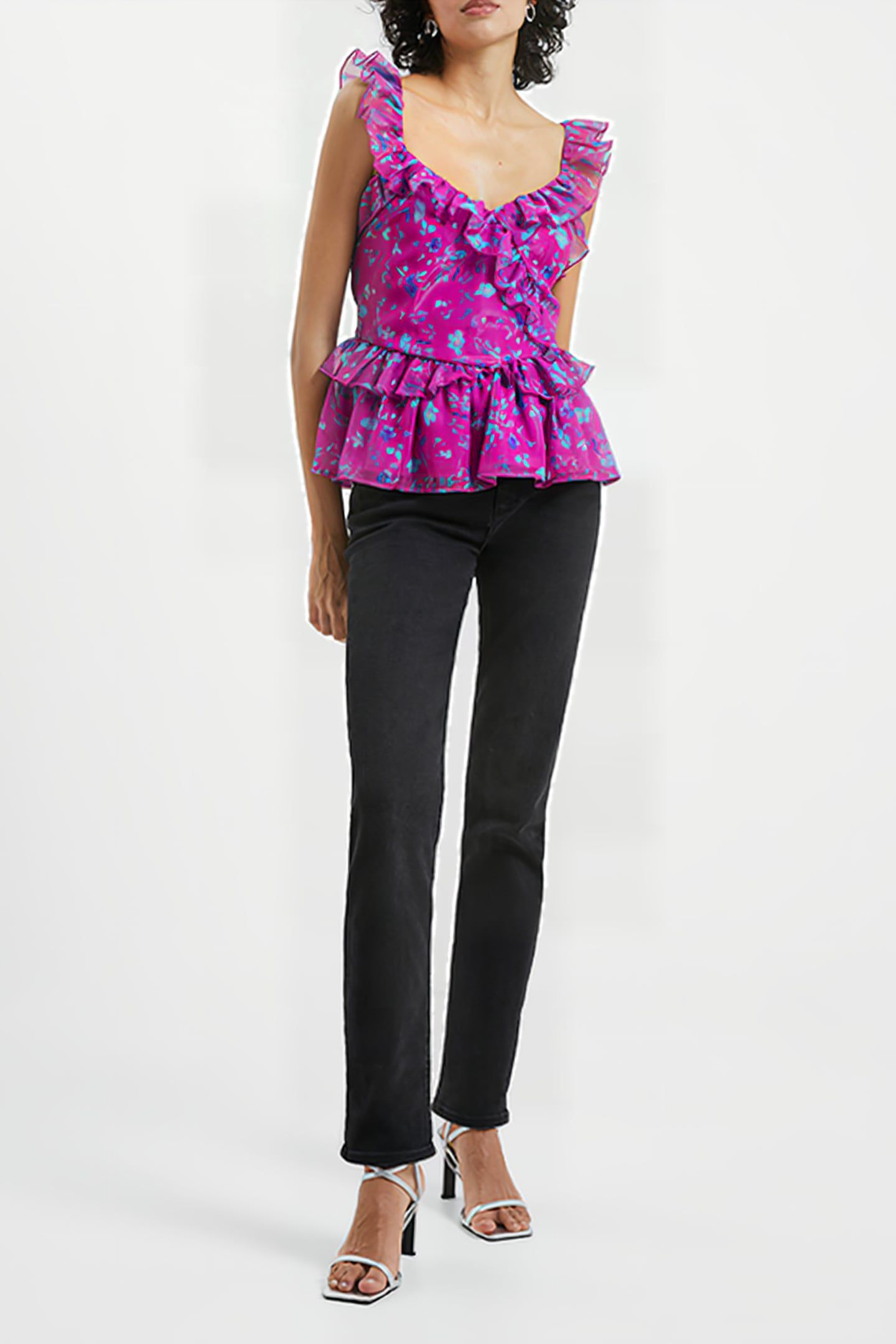 ADEN BAI LUREX FRILL CAMI TOP DAHLIA 2