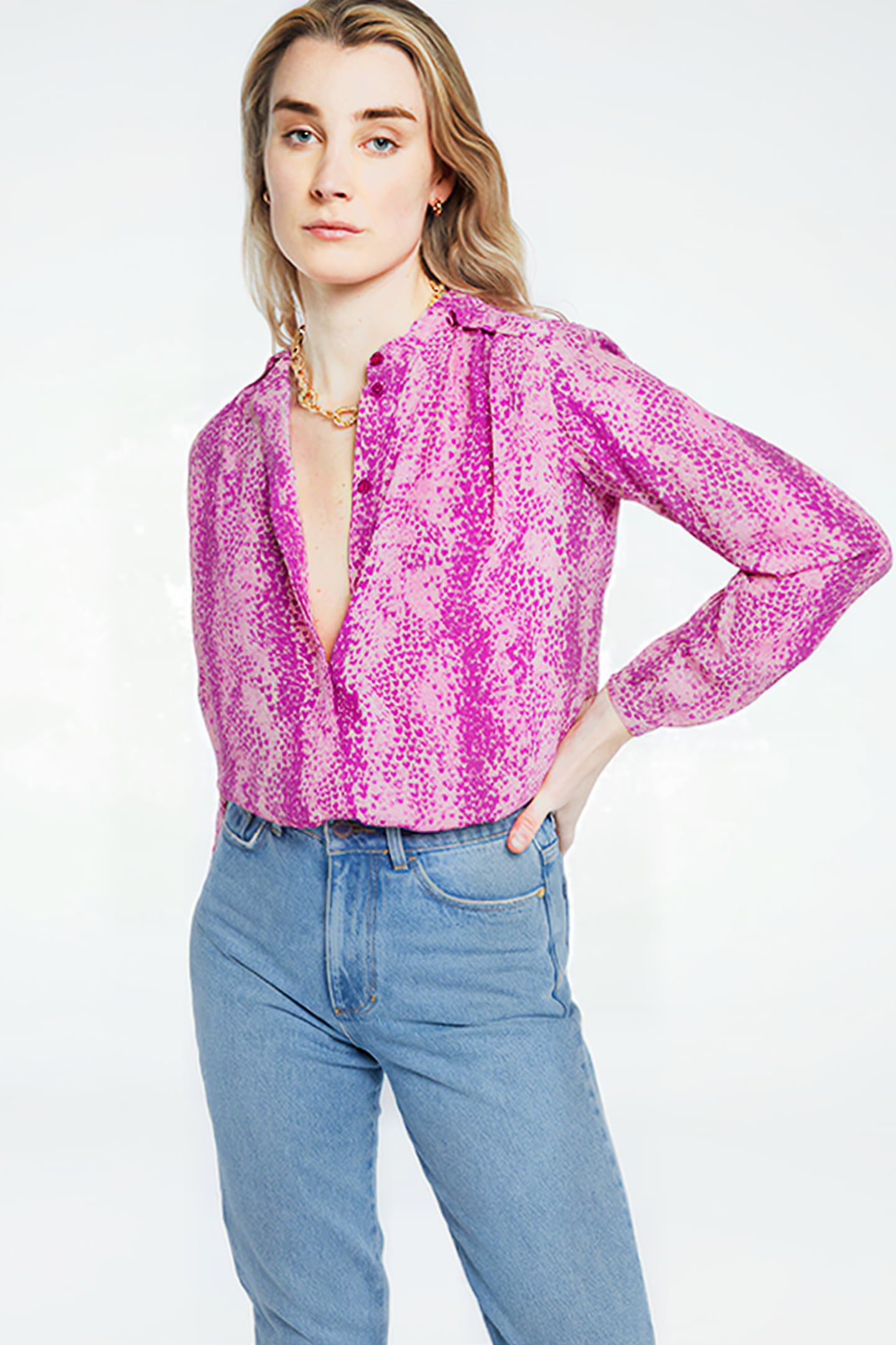 SUNSET BLOUSE APRICOT/MAGIC MAGENT 1