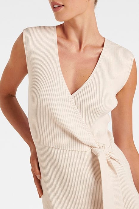 JACINTA EXTENDED SHOULDER HALF WRAP MIDI DRESS CREAM 5
