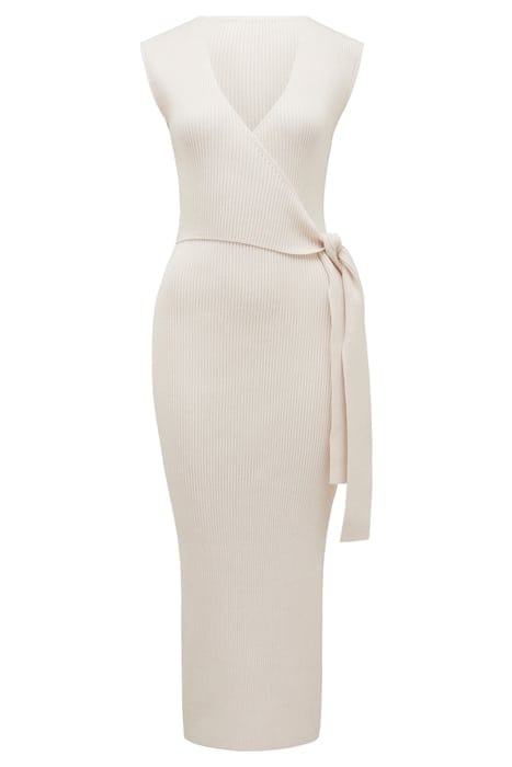 JACINTA EXTENDED SHOULDER HALF WRAP MIDI DRESS CREAM 3
