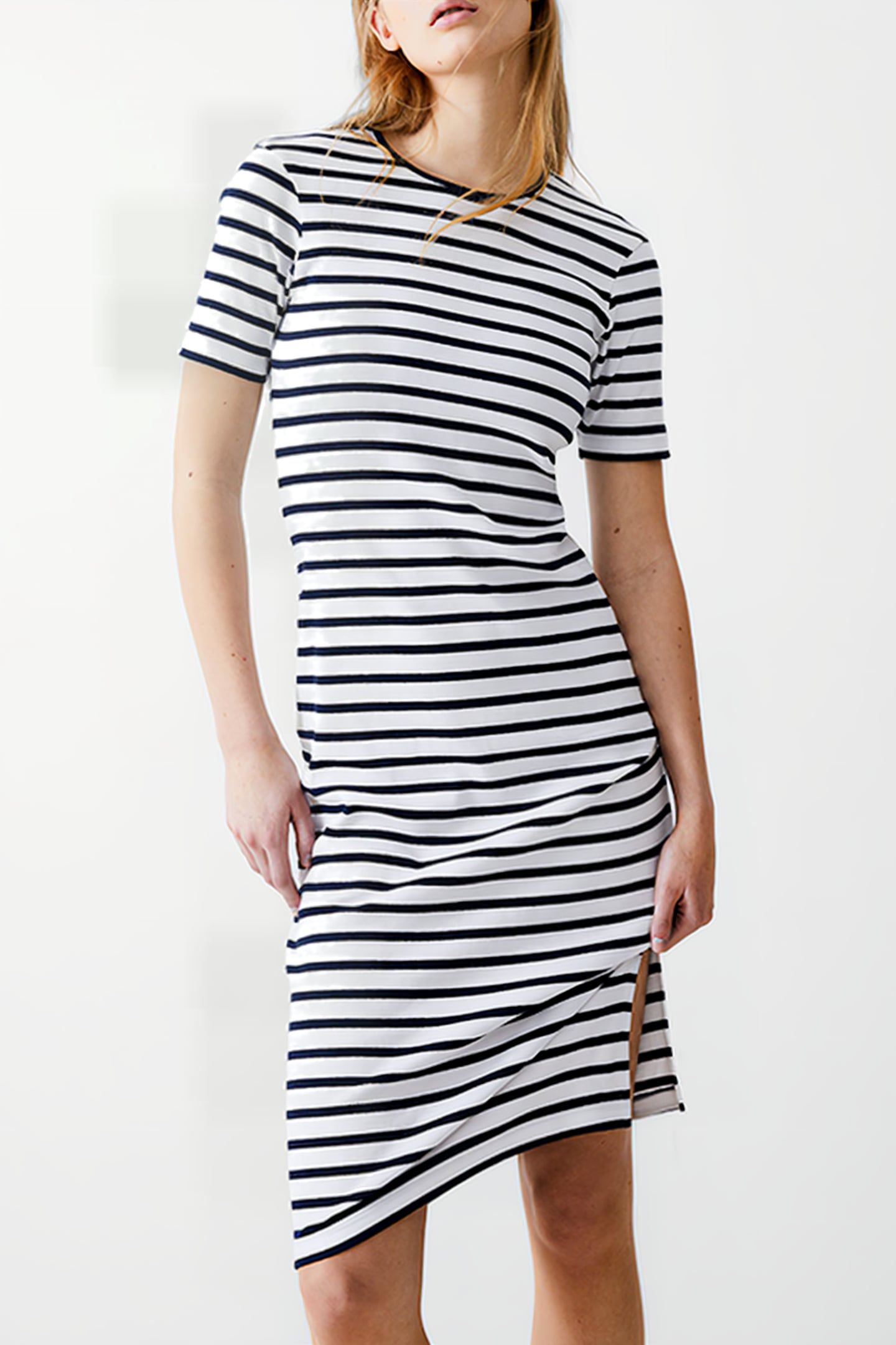 STRIPE RIB DRESS MIDI DK NAVY/WHITE 1