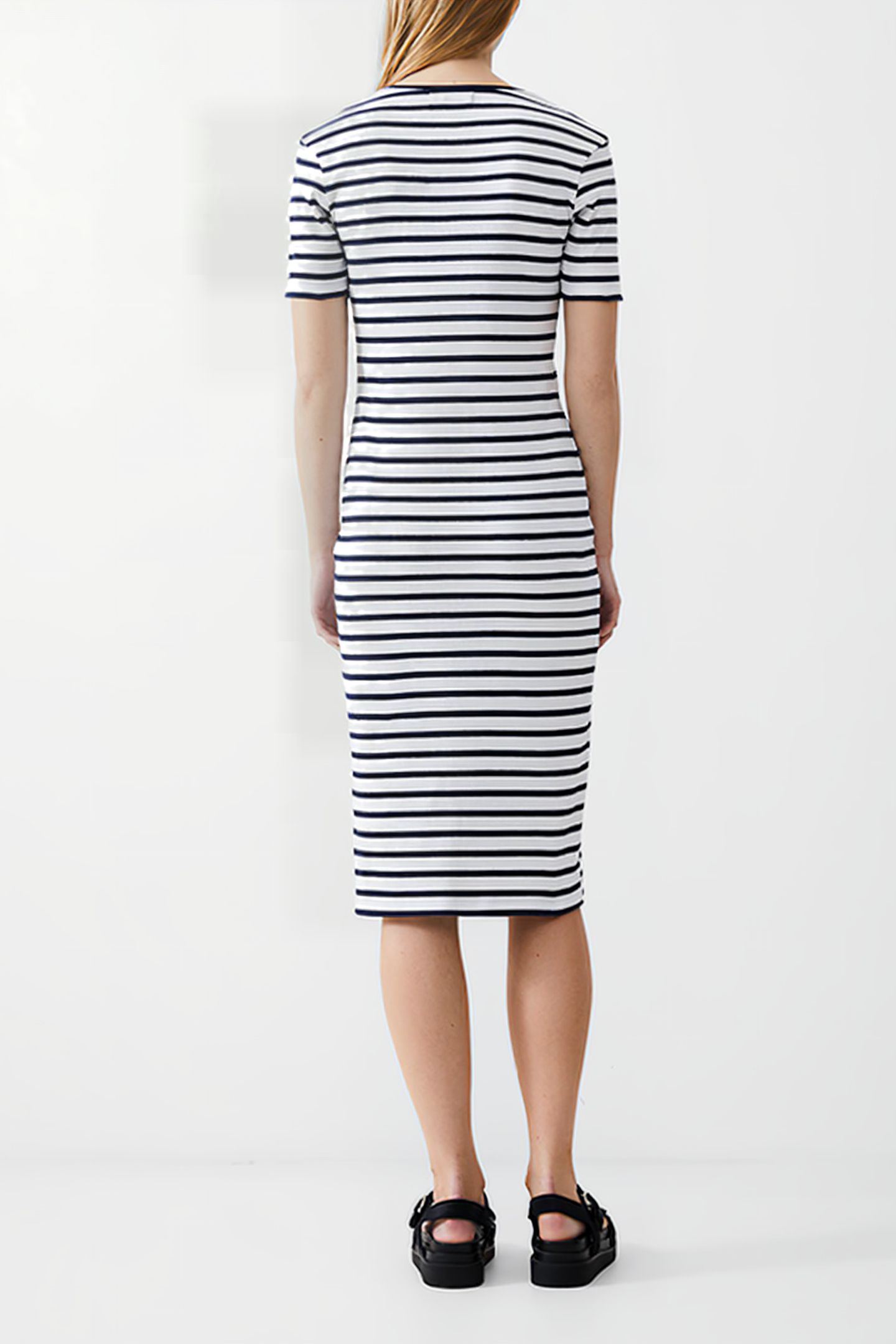 STRIPE RIB DRESS MIDI DK NAVY/WHITE 3