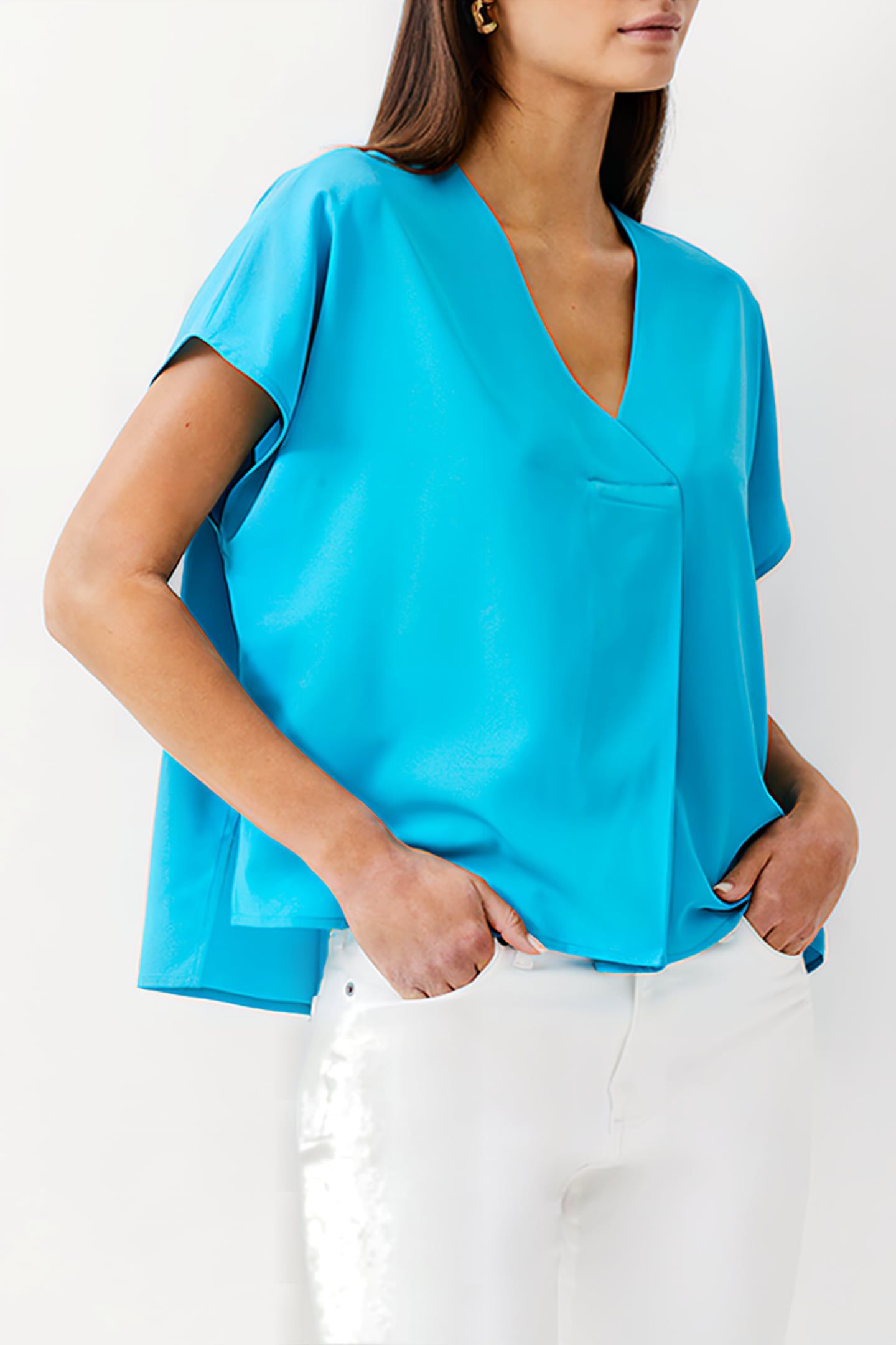 VEE BOXY CREPE LIGHT TOP PEACOCK 1