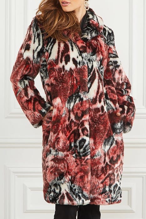 MARCIANO BY GUESS BELLE FAUX FUR COAT LEOPARD ROSE PRINT 8