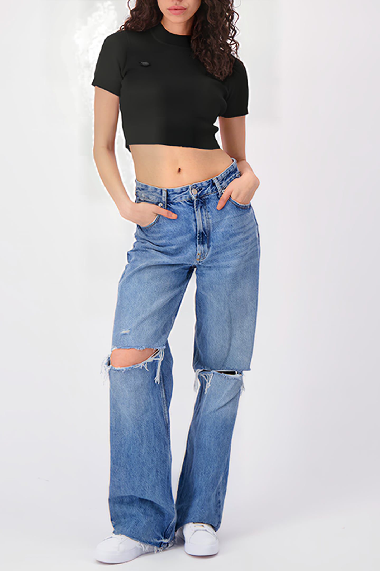 HIGH COLLAR RIB TOP BLACK 2