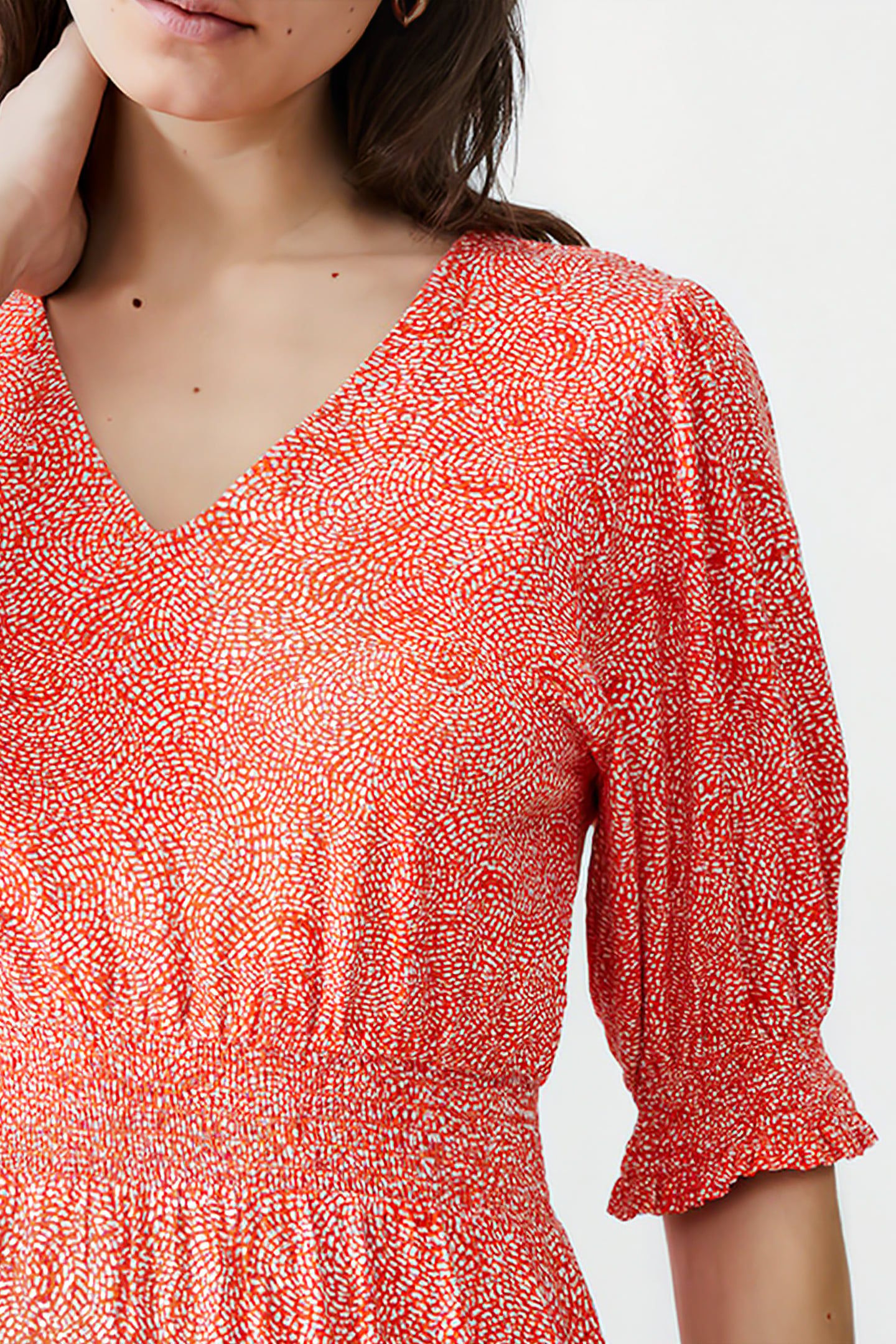 BERNICE SHIRRED DRESS SHORT MANDARIN/SEAPINK/IVR 4