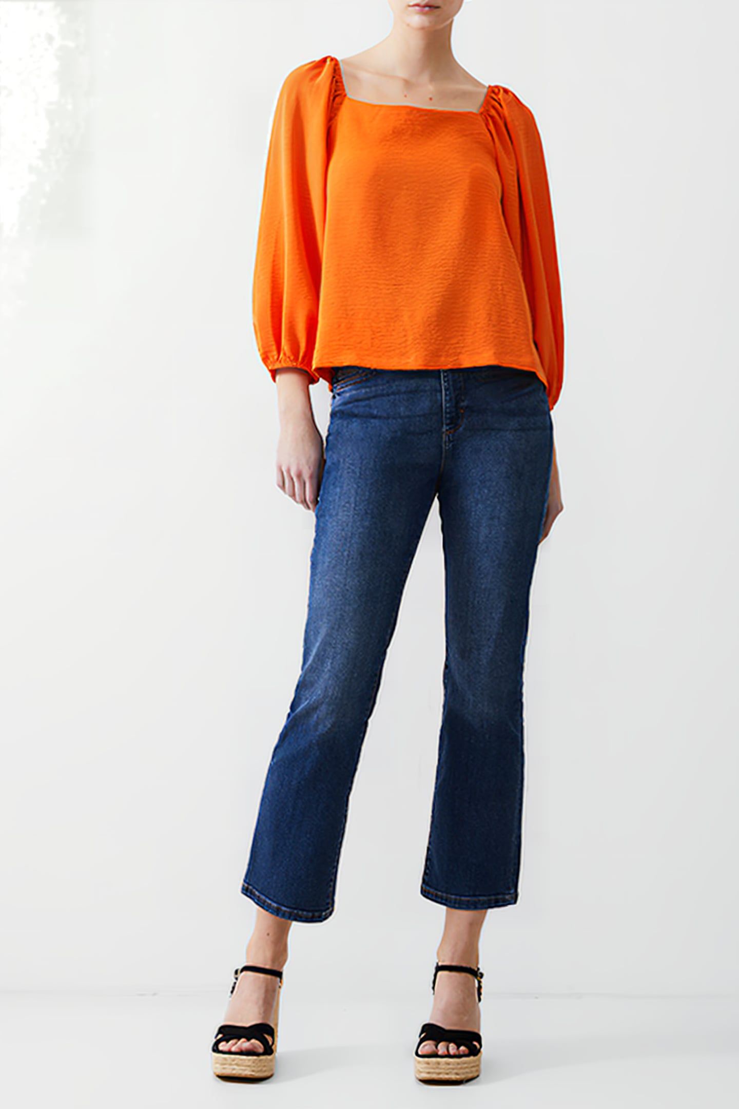 BALLOON SLV SQ NK CRINKLE TOP MANDARIN 2