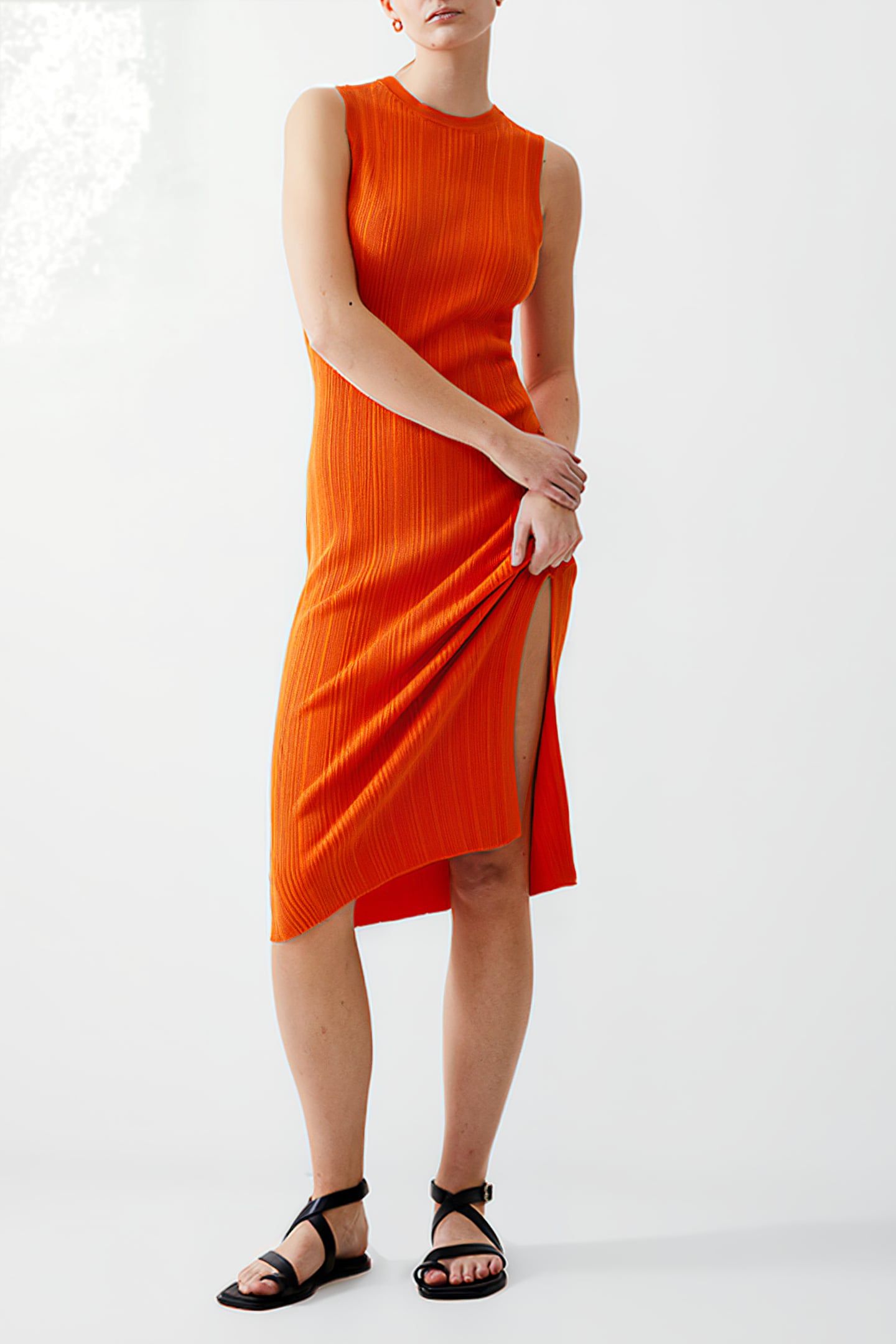 SLEEVELESS KNIT RIB DRESS MIDI MANDARIN 2