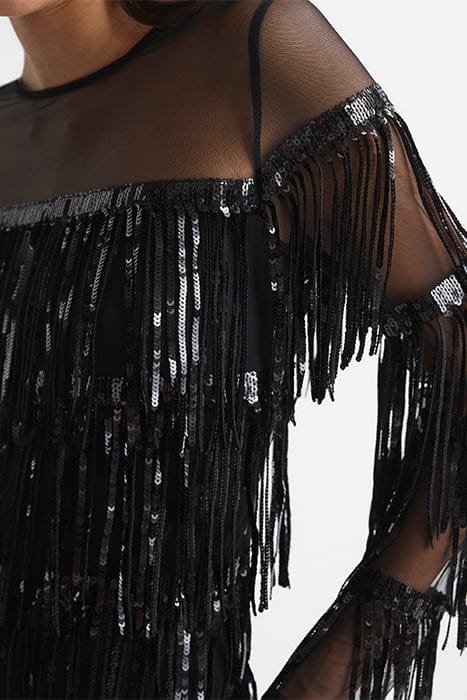 JOSEPHINE FRINGE MINI DRESS — BLACK 8