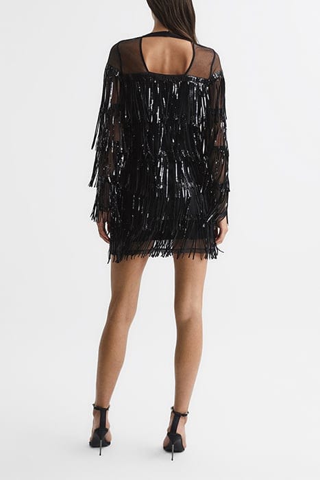 JOSEPHINE FRINGE MINI DRESS — BLACK 3