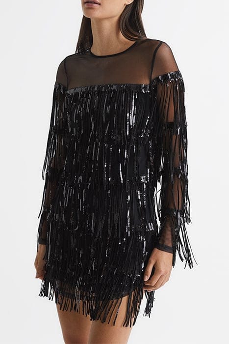 JOSEPHINE FRINGE MINI DRESS — BLACK 5