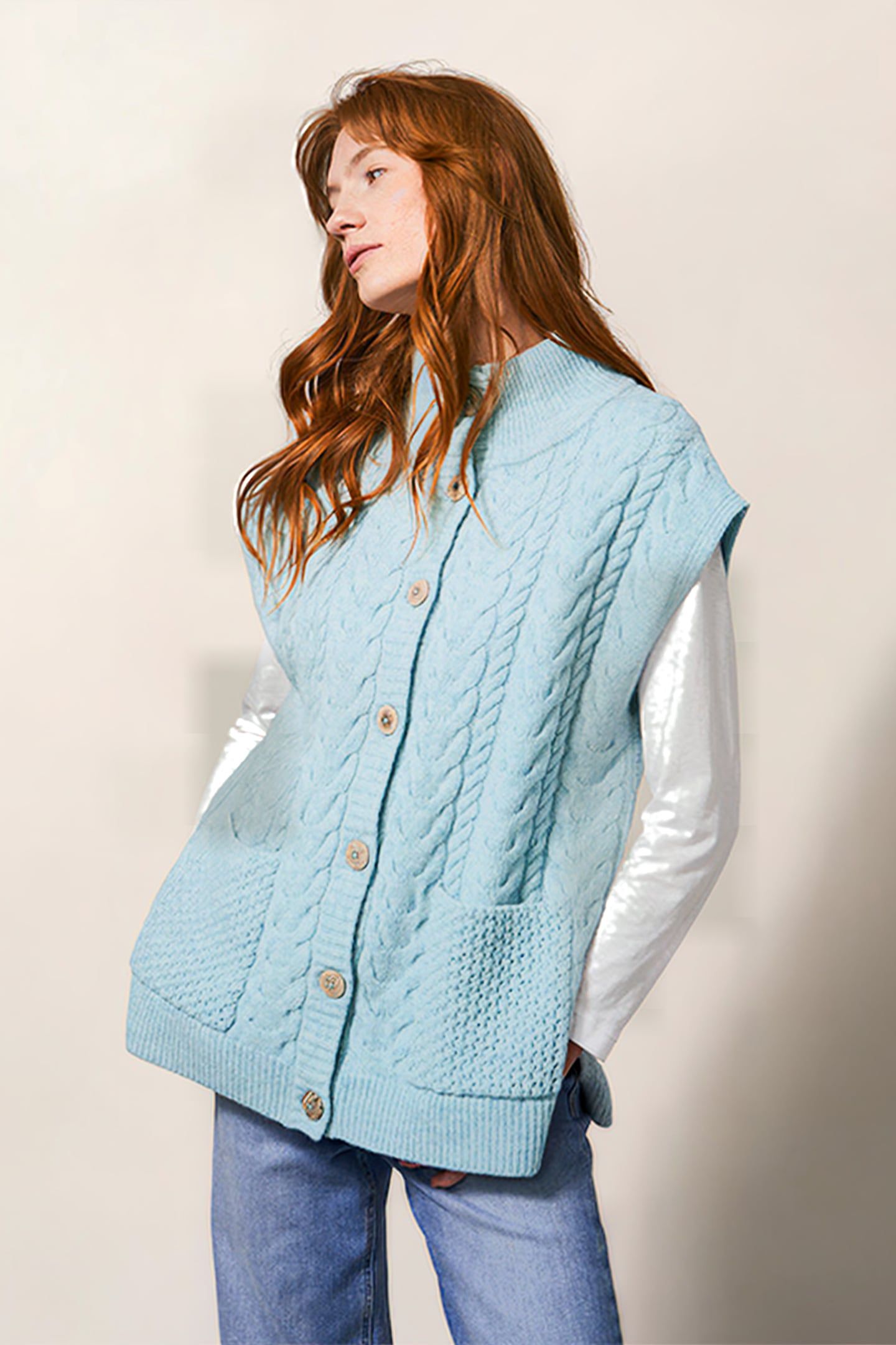 CHESTNUT CABLE POCKET PONCHO LIGHT BLUE 1