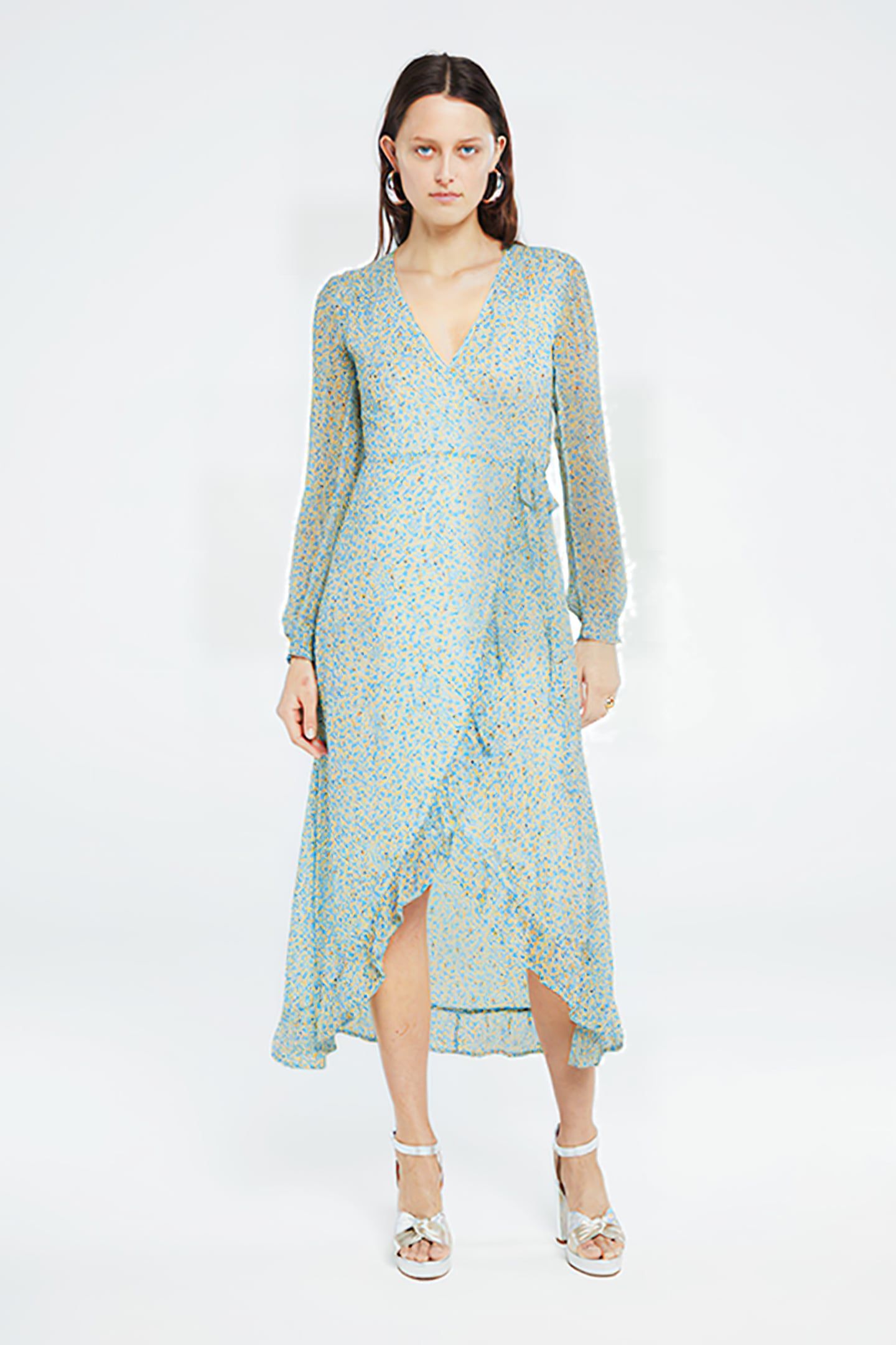 NATASJA FRILL DRESS CREAM WHITE/RIAD BLU 1