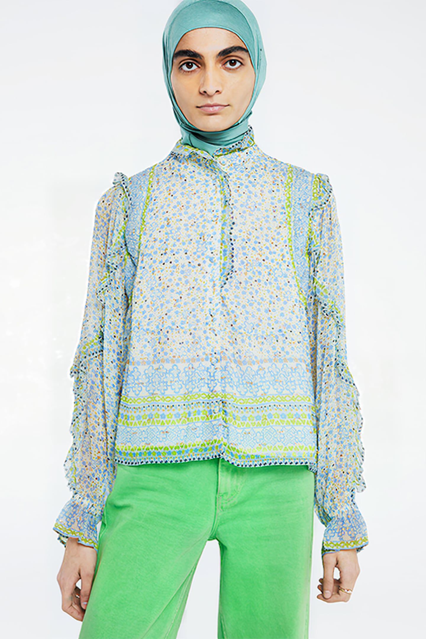 ETJE BLOUSE CREAM WHITE/RIAD BLU 1