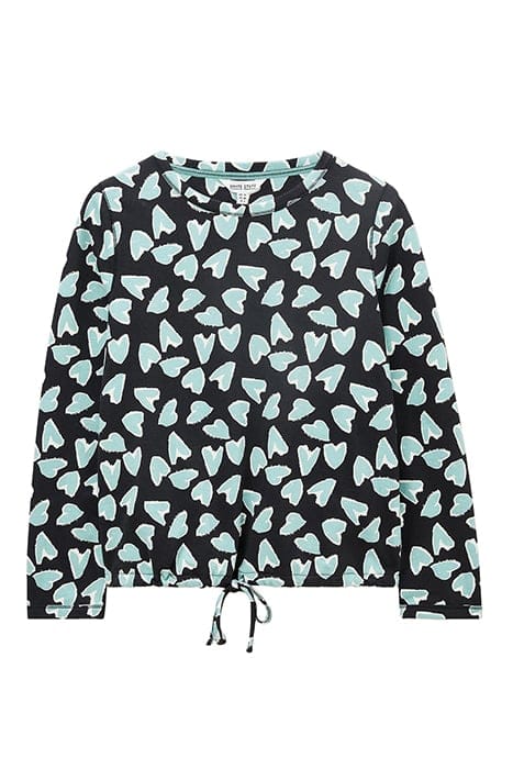 TARA TIE HEM TOP BLACK PRINTED 2
