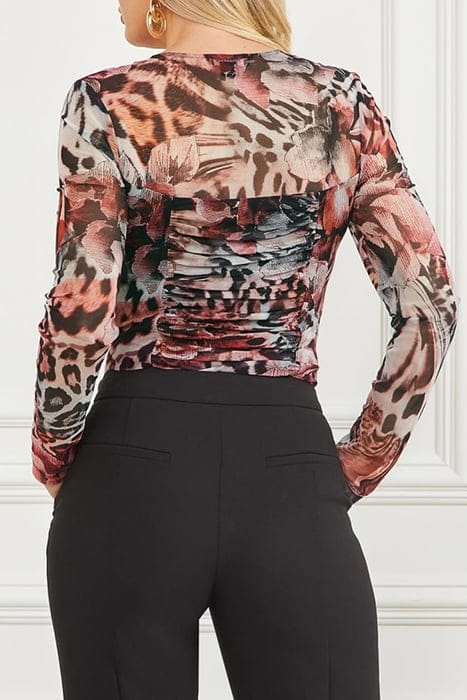 MARCIANO BY GUESS LEOPARD ROSE MESH TOP BLOUSE PRINT 2