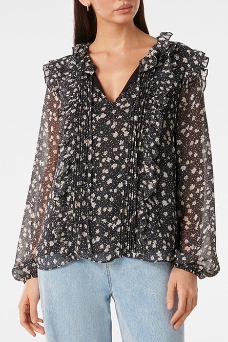 CODY RUFFLE PINTUCK BLOUSE NAVY FOLEY DITSY 1