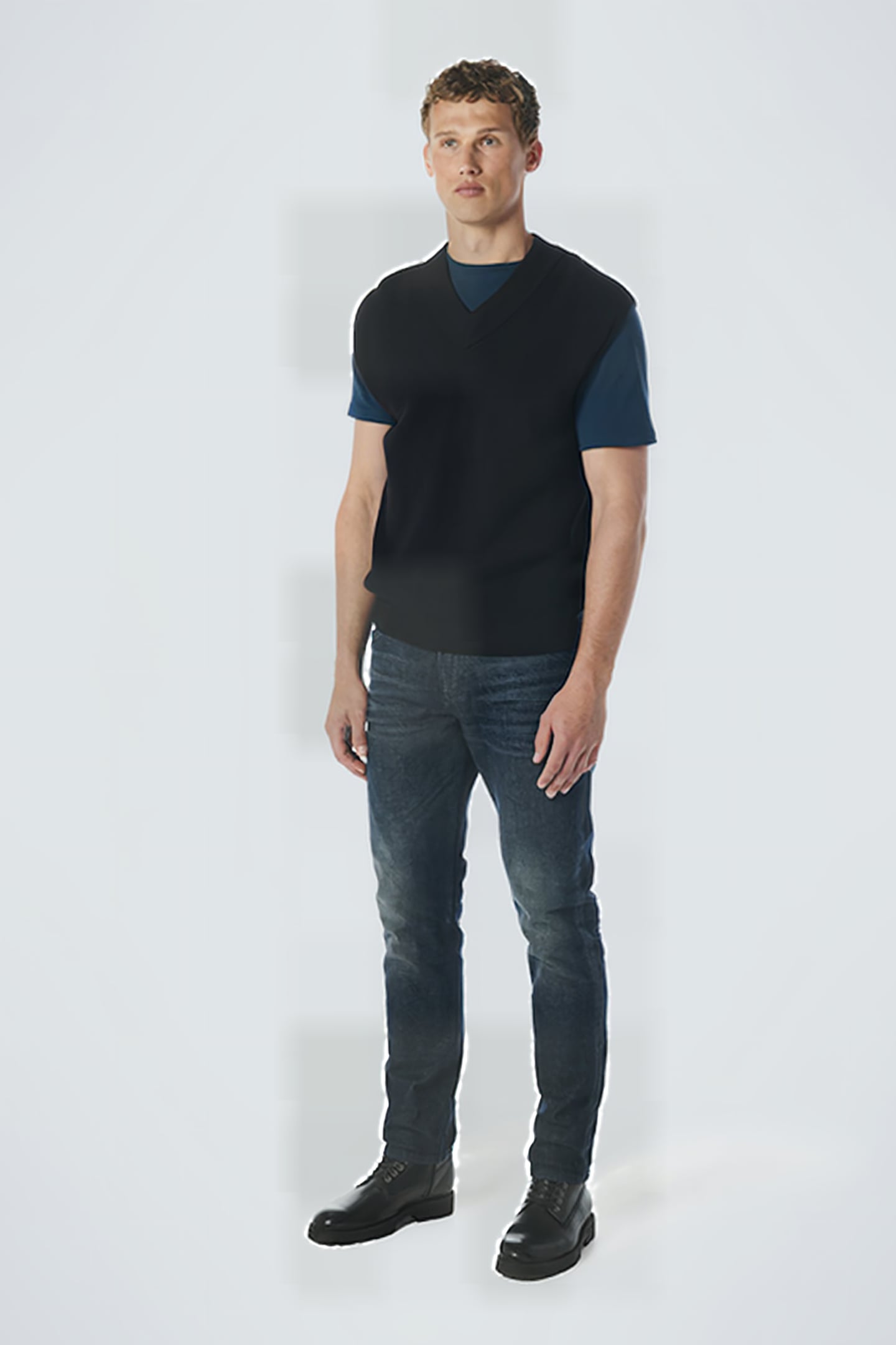 SPENCER V-NECK RELIEF RIB JACQUARD WITH WOOL BLACK 3