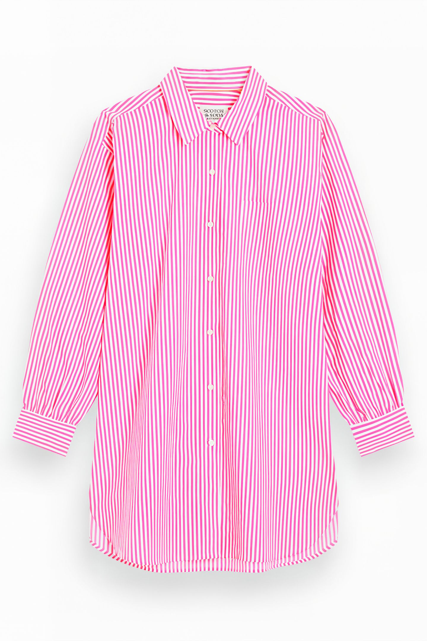 OVERSIZED POPLIN SHIRT IN FLUO PINK /WHITE STRIPE COMBO S 4