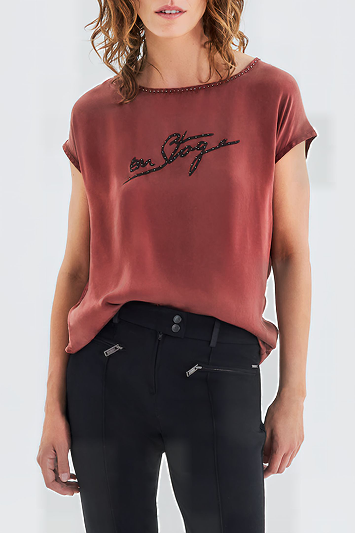TOMETTE RED TOP WITH BEAD DECOR 1
