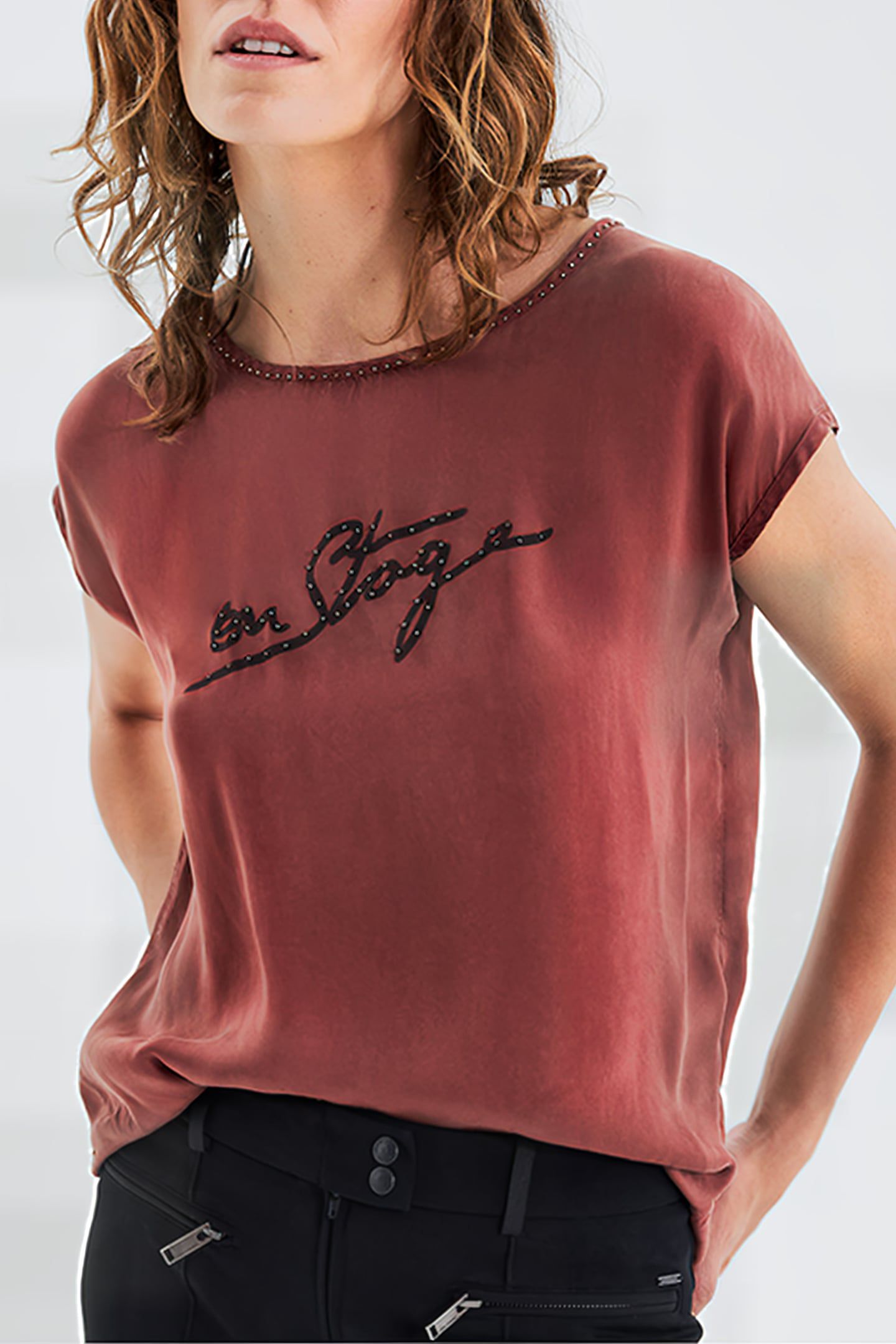 TOMETTE RED TOP WITH BEAD DECOR 5