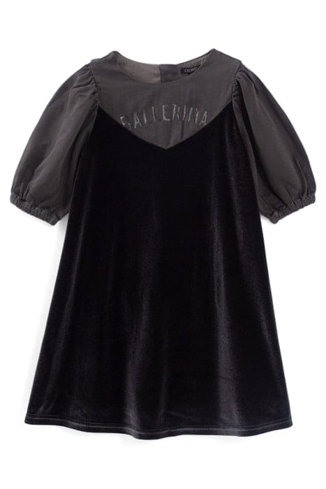 GIRLS’ GREY MIXED FABRIC DRESS WITH SLOGAN 1