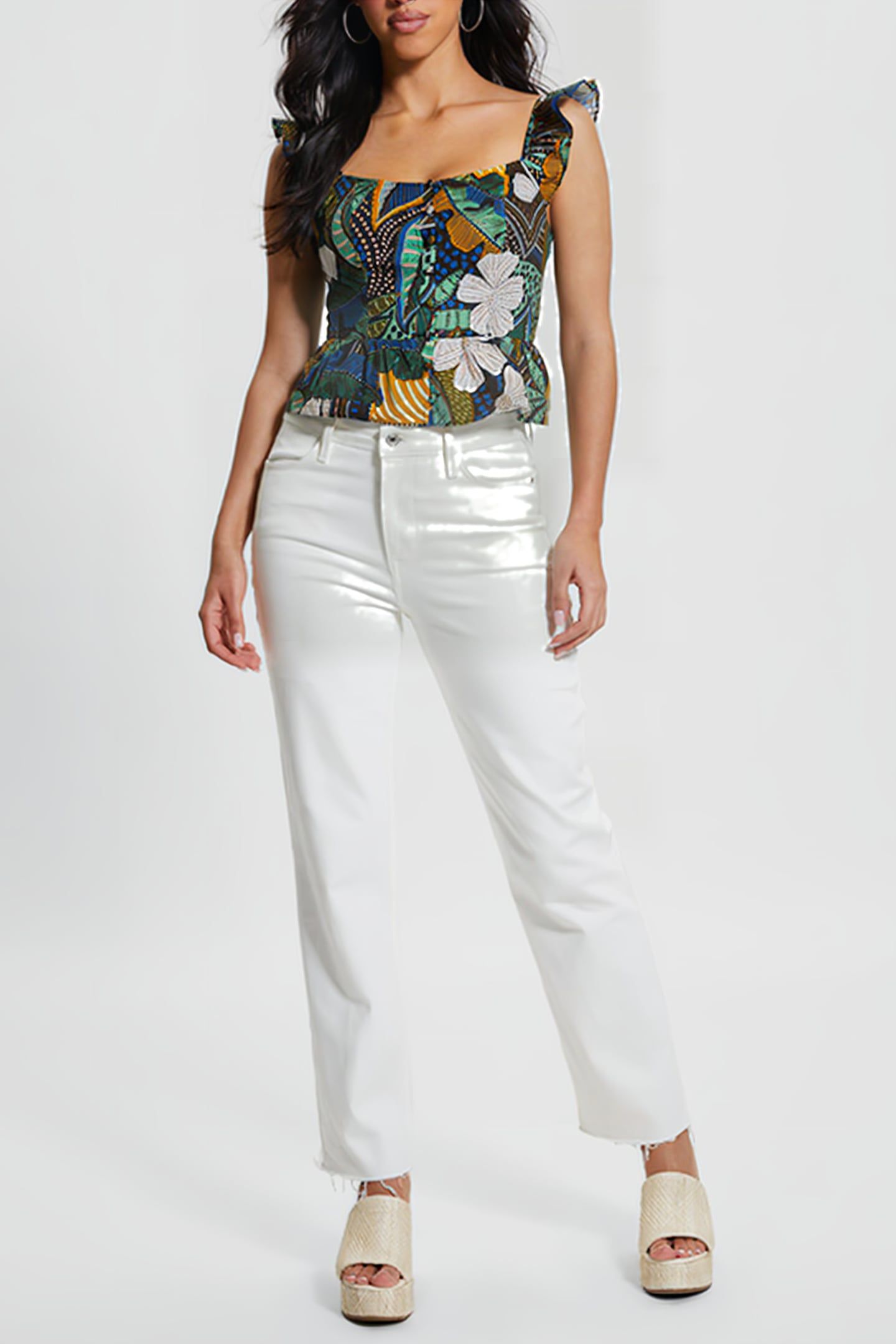 GUESS ECO SL CARINE PEPLUM TOP TROPICAL TRAVELER 3