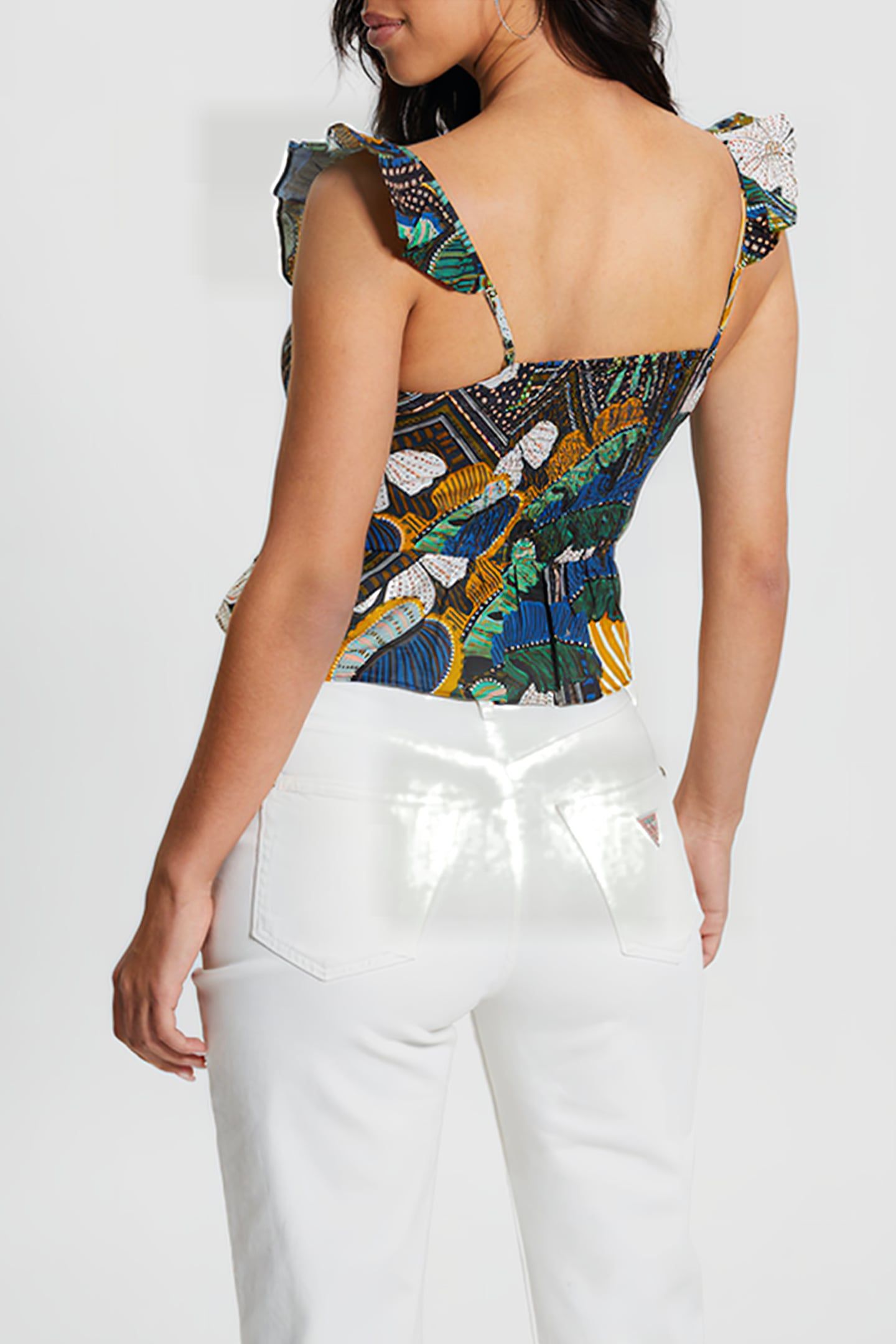 GUESS ECO SL CARINE PEPLUM TOP TROPICAL TRAVELER 2
