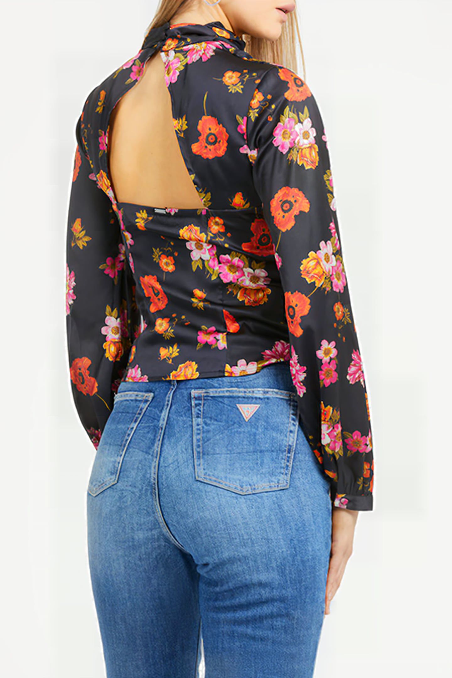 GUESS ECO LS GUDULE TOP FLORAL BLACK GROUND 2