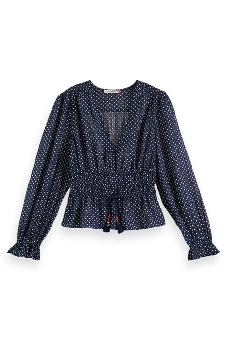 V-NECK TOP WITH ELASTIC WAIST POLKA NAVY BLUE 4