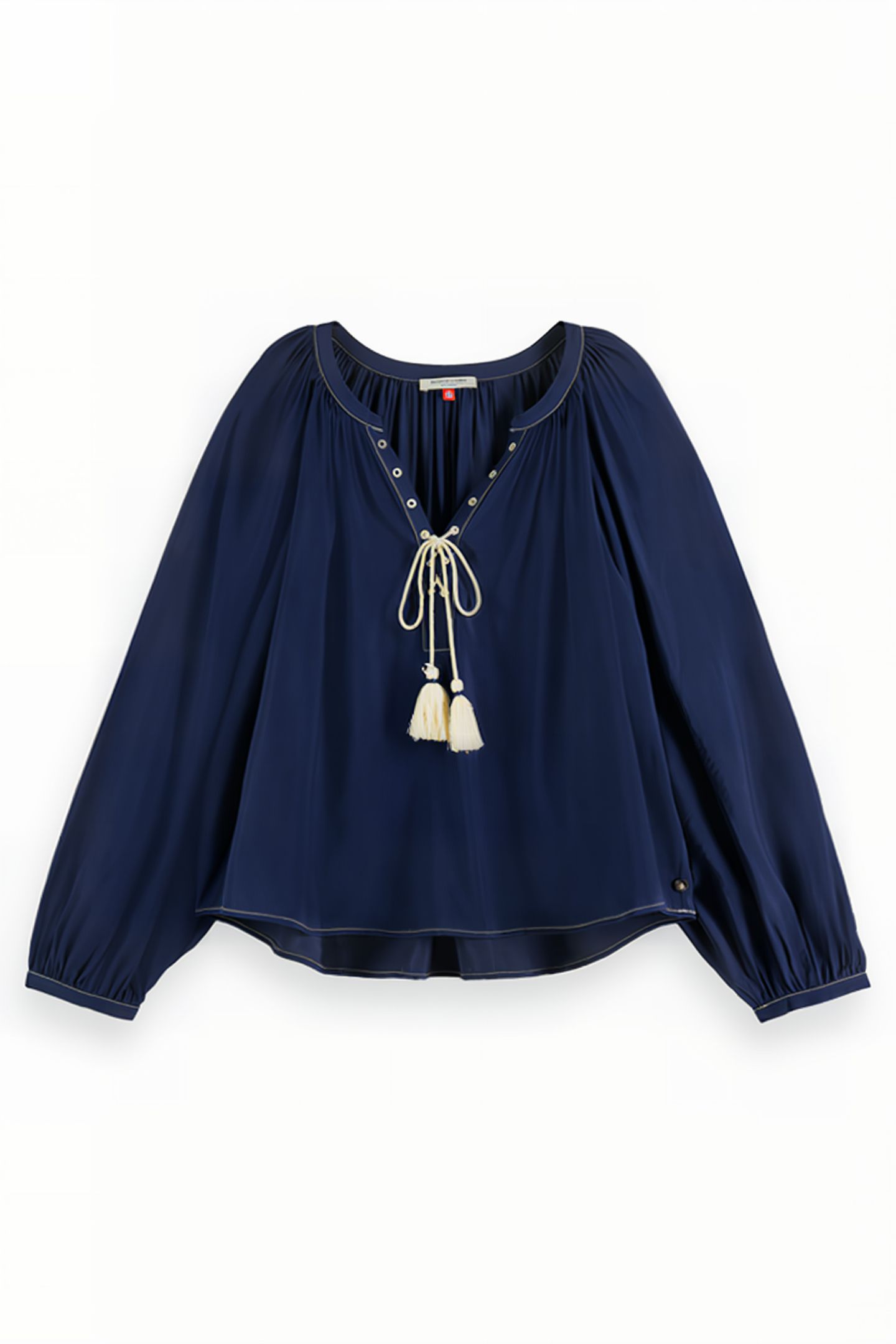 BALLOON SLEEVE LACE UP TOP NAVY BLUE 1