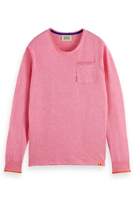 LINEN COTTON BLEND CREW NECK TROPICAL PINK 1
