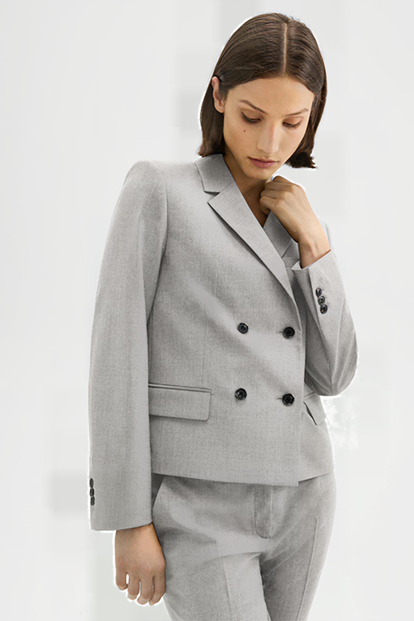 DOUBLE-BREASTED BLAZER IN GOOD WOOL LIGHT GREY MELANGE 4