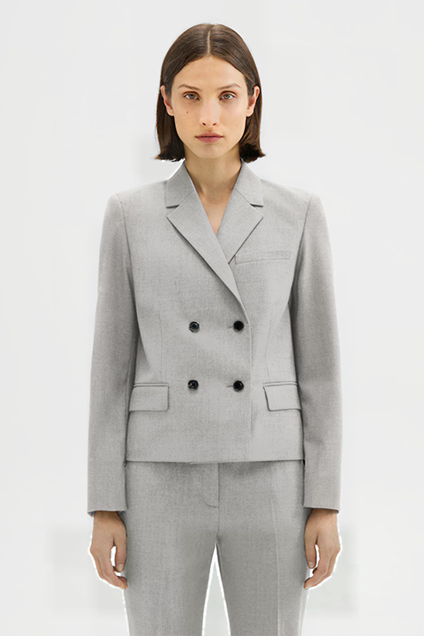 DOUBLE-BREASTED BLAZER IN GOOD WOOL LIGHT GREY MELANGE 1