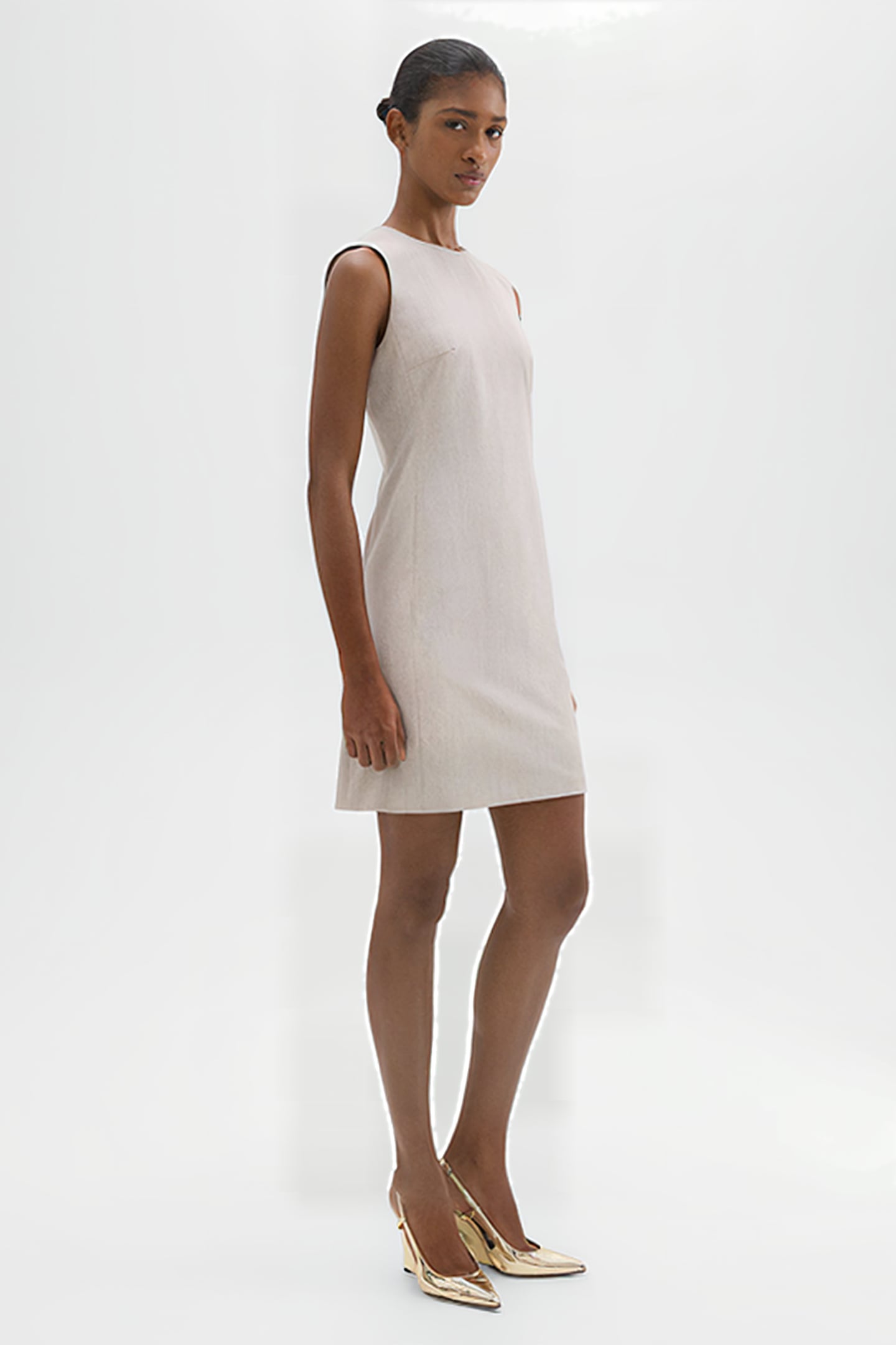 SLEEVELESS FITTED DRESS IN GOOD WOOL SAND MELANGE 1