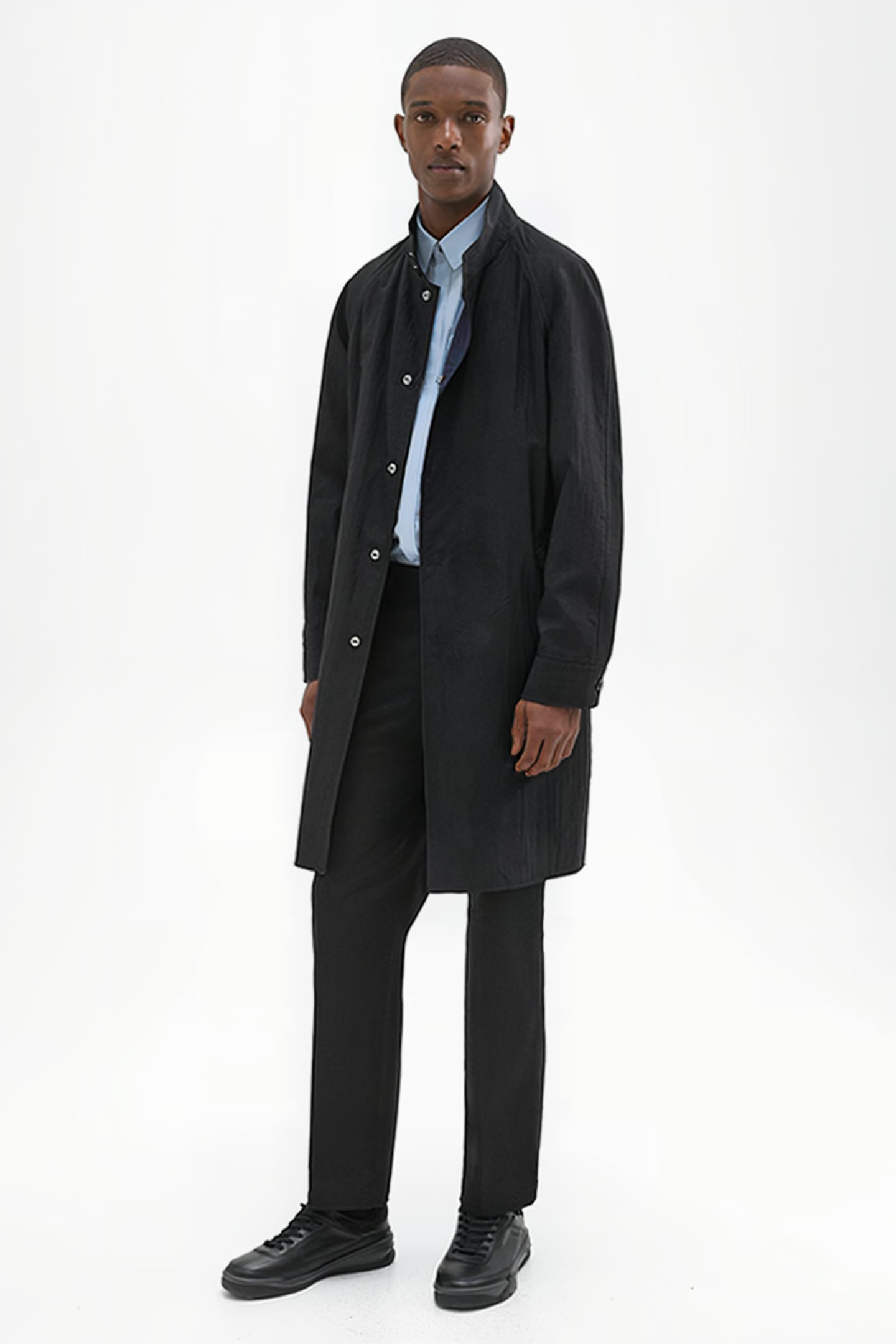 REVERSIBLE STAND-COLLAR TRENCH COAT BLACK 1