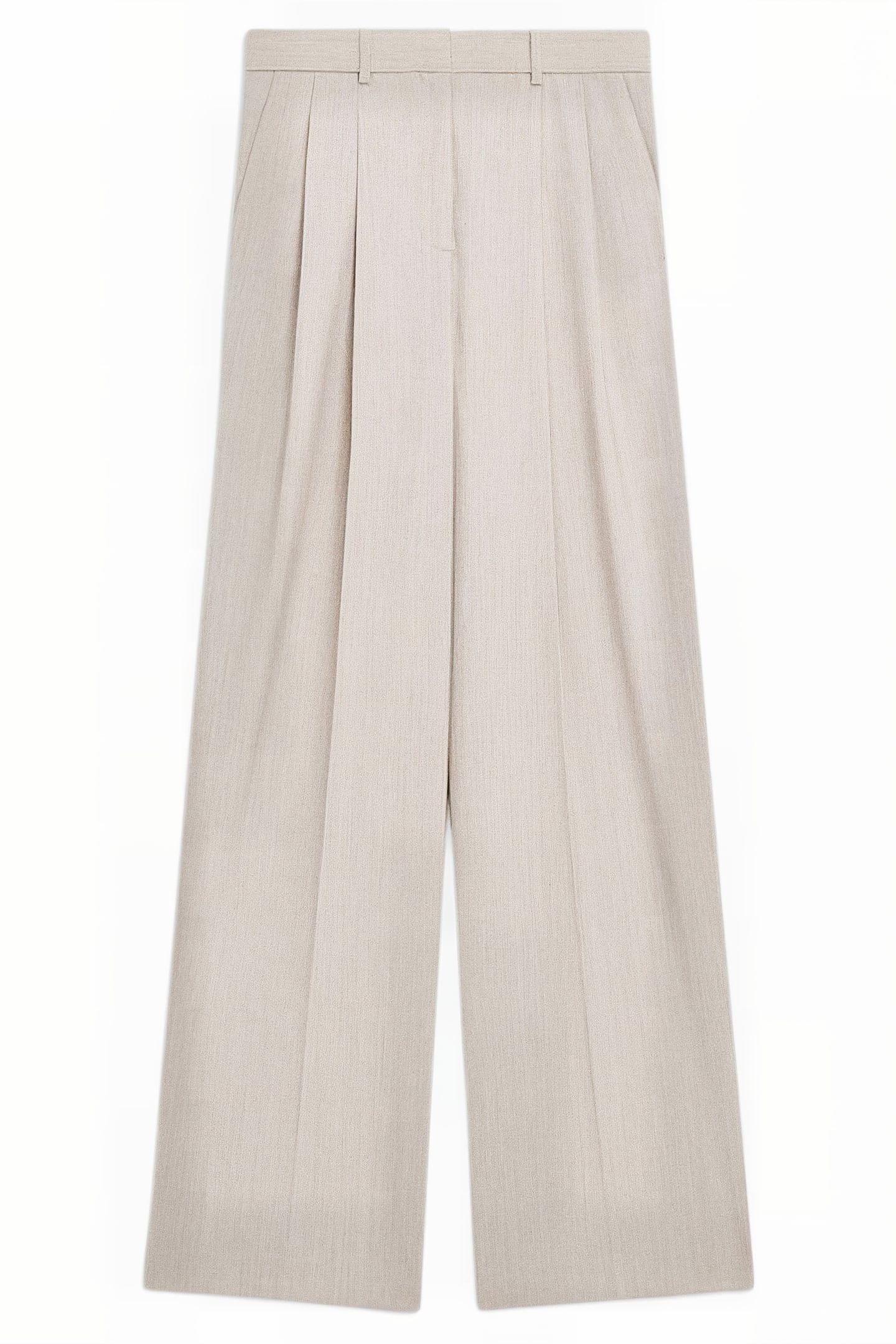 DOUBLE PLEAT PANT IN GOOD WOOL SAND MELANGE 1