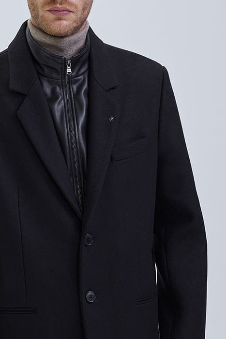 BLACK COAT WITH LEATHER FACING BLACK 6