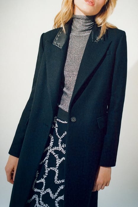 BLACK LONG COAT WITH STUDDED ROCK COLLAR BLACK 5