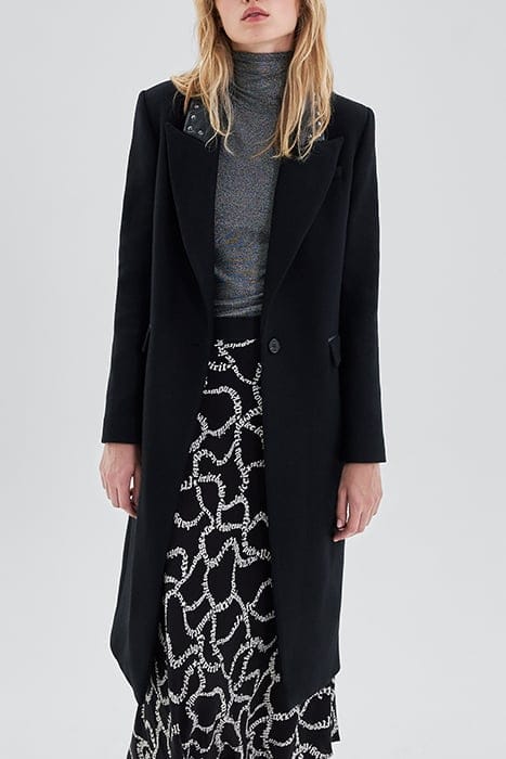 BLACK LONG COAT WITH STUDDED ROCK COLLAR BLACK 1