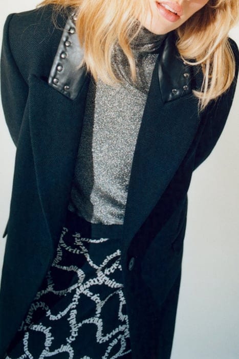 BLACK LONG COAT WITH STUDDED ROCK COLLAR BLACK 6