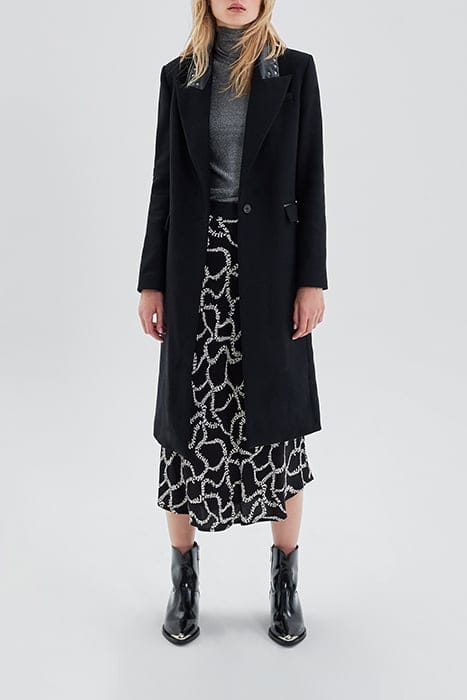 BLACK LONG COAT WITH STUDDED ROCK COLLAR BLACK 3