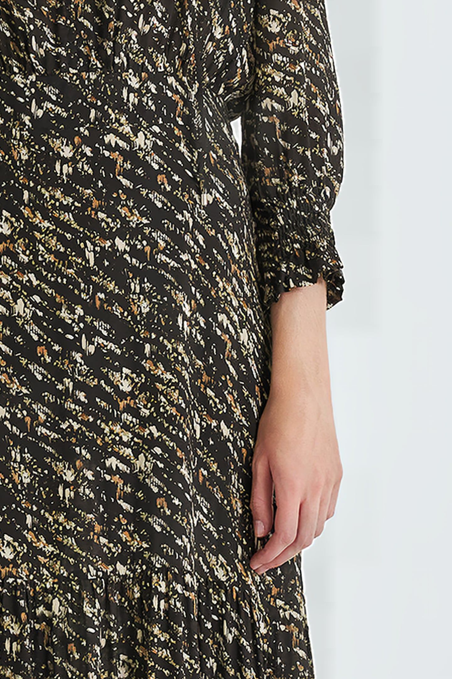 BLACK FUSAIN PRINT LONG DRESS BLACK 6