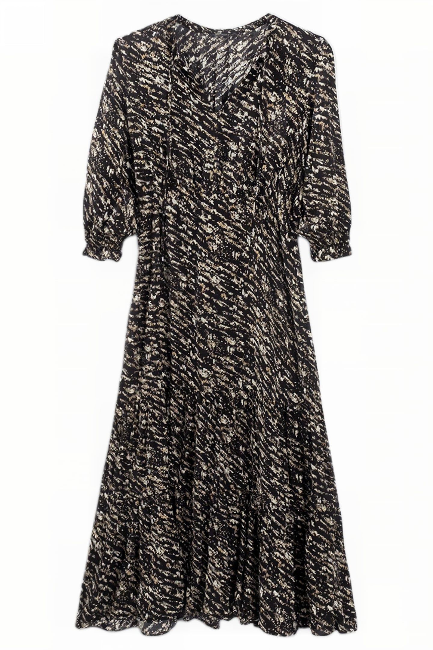 BLACK FUSAIN PRINT LONG DRESS BLACK 3