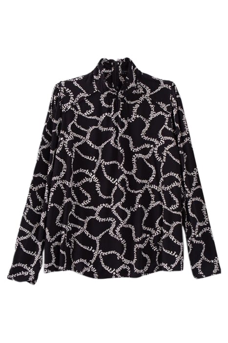 BLACK BLOUSE WITH ECRU SLALOM PRINT BLACK 4