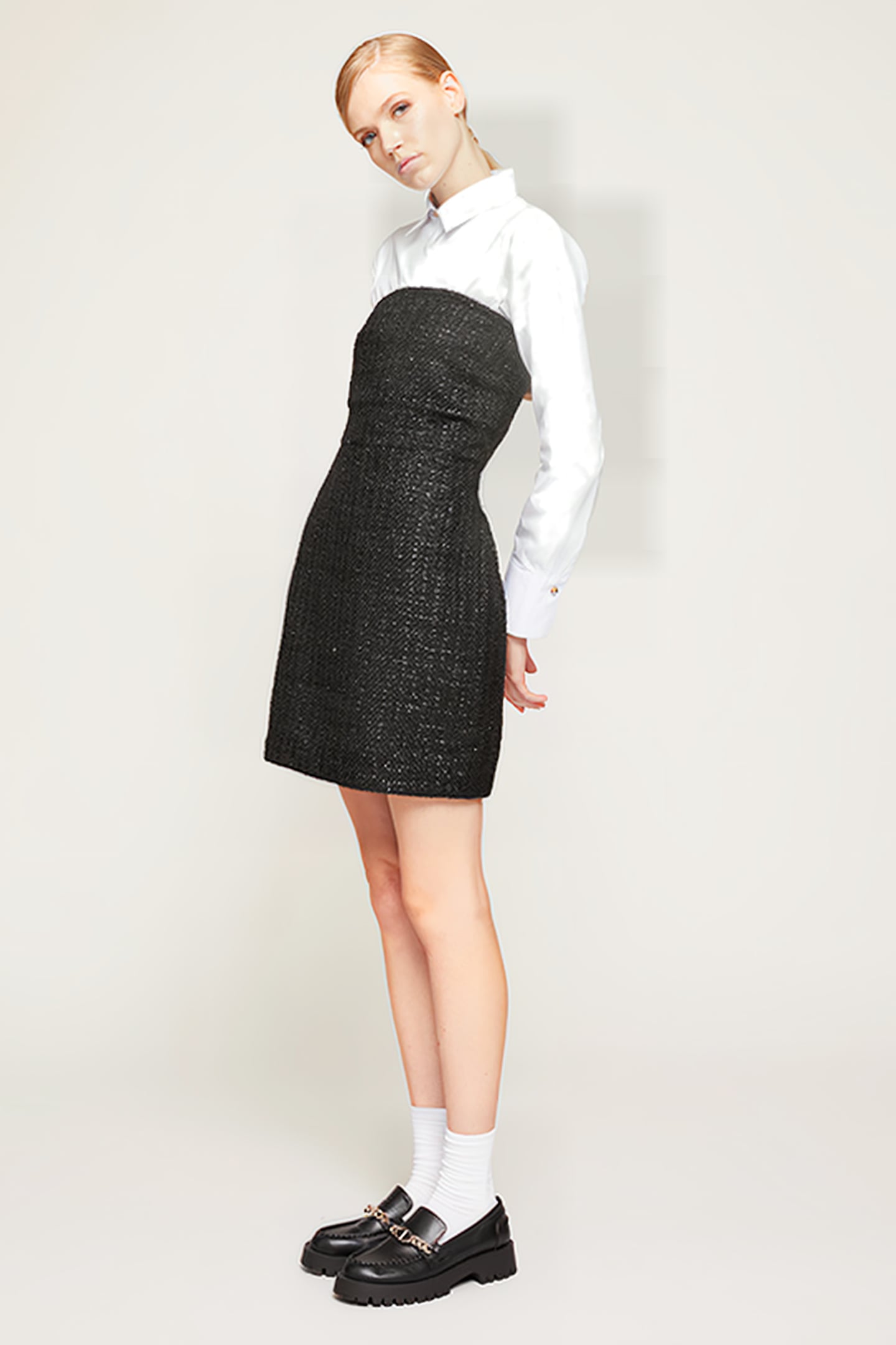 SHORT LUREX TWEED BUSTIER DRESS BLACK 4