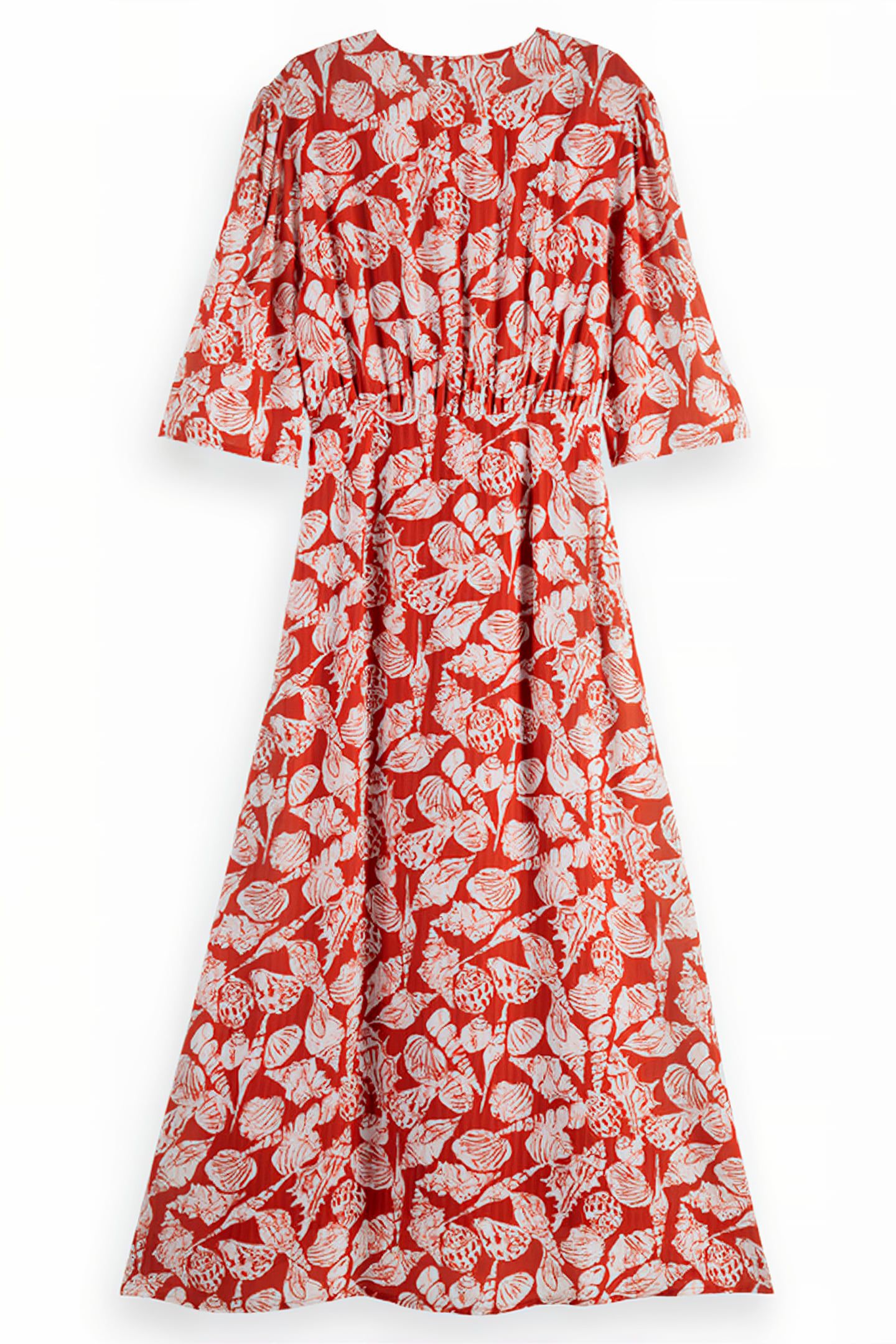 MIDI WRAP DRESS WITH KNOT DETAIL SHELL BATIK TERRACOTTA 2