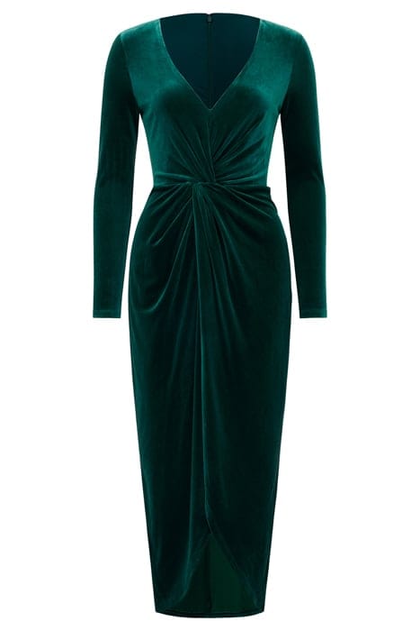 SOFIA VELVET TWIST FRONT MIDI DRESS EMERALD GREEN 3