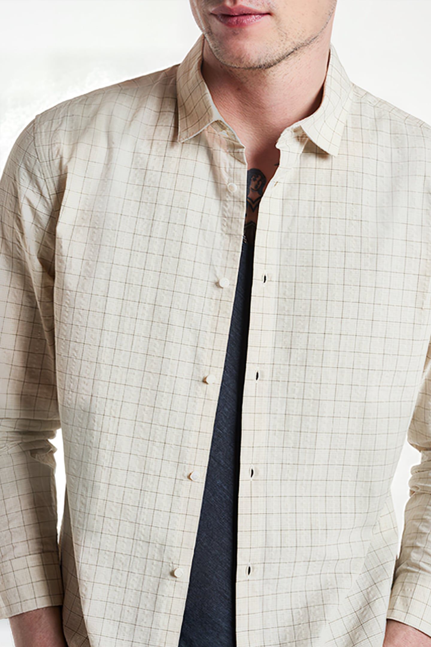 SLIM FIT SPORT SHIRT WITH SHANK BUTTONS MACADAMIA 3